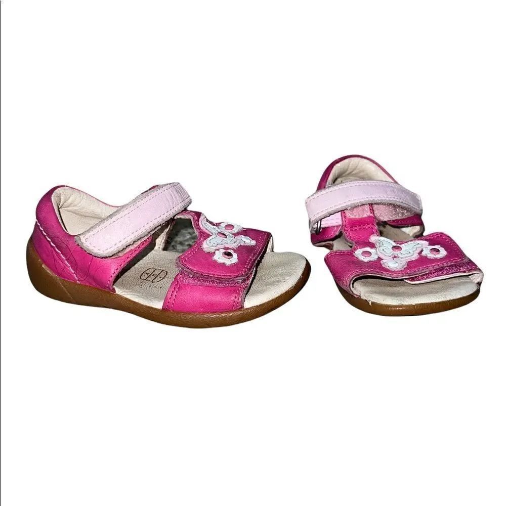 Clarks PInk White Floral Butterfly Strappy Sandals Toddler Girl 4.5 EUC